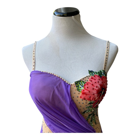 Purple Ballroom Dancing Dress Costume Sweetheart Neckline Cut Out Twirling Sz M - Picture 2 of 10